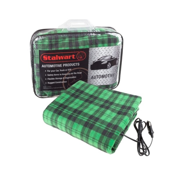 Fleming Supply Heated Car Blanket, 12V Electric Fleece Travel Throw for Cars, Trucks (Green/Black) 914405MHG - main